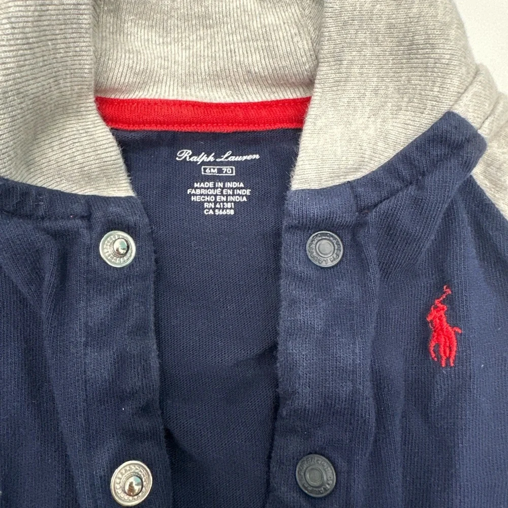 Ralph Lauren Baby One Piece Long Sleeve Blue Grey‎ Embroider Logo 6 Month